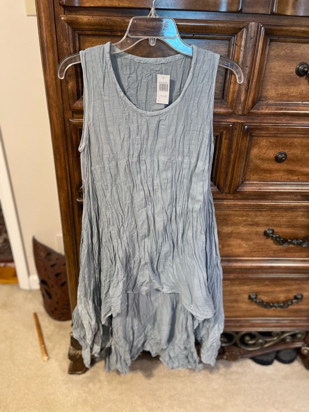 Sleeveless Crinkled Hi-Low Tunic in Light Blue